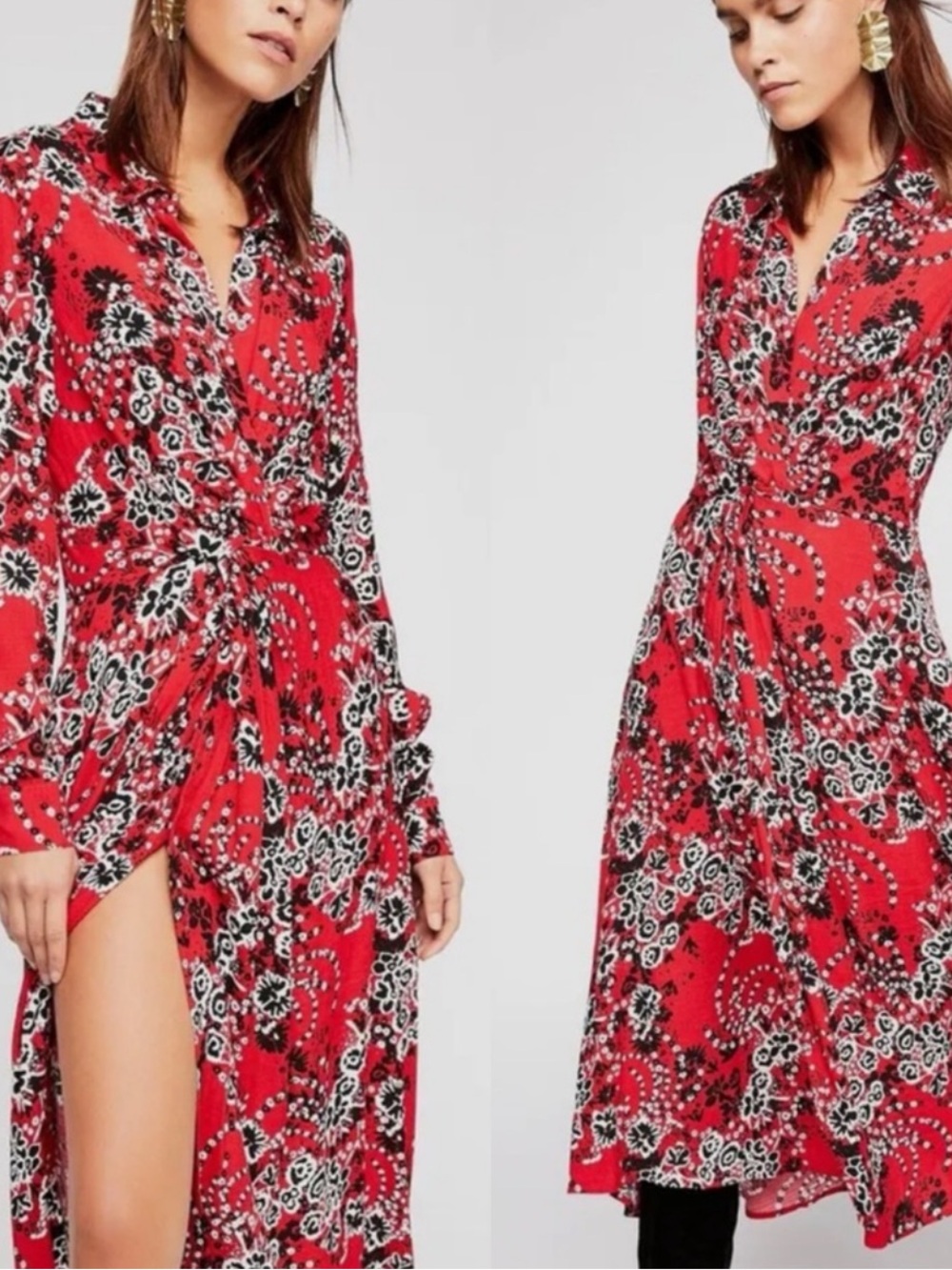 FREE PEOPLE RED FLORAL DRESS SIZE 4